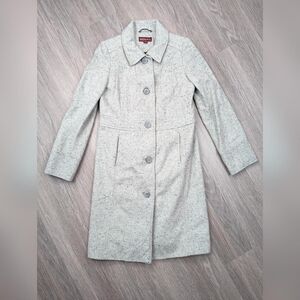 2010 Merona White & Gray Speckled Wool Blend Trench Coat